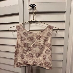 Floral Patterned Cream and Brown Women's Top